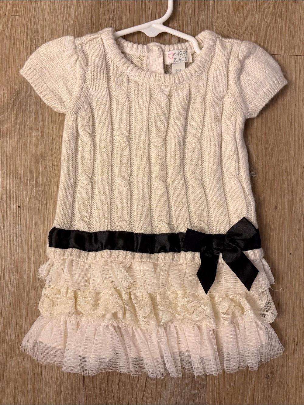 The Children's Place Girl's Size 9-12Months Ivory  Knit Tulle Dress with Bow